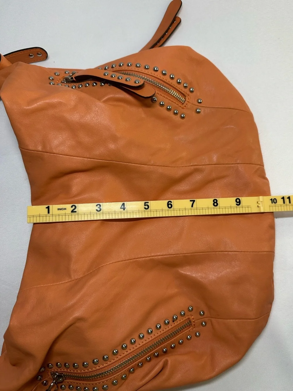 B. Makowsky Peach Leather Studded Hobo Bag Zip Wallet Set Leopard Lining Y2K⁠